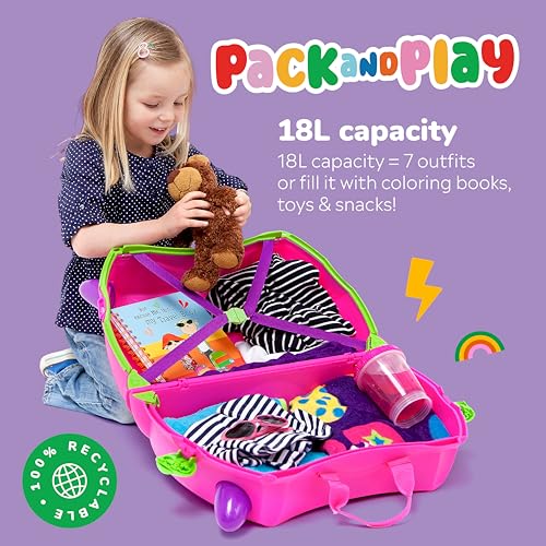 Trunki Ride-On Kids Suitcase | Tow-Along Toddler Luggage | Carry-On Cute Bag with Wheels | Kids Luggage and Airplane Travel Essentials: Trixie Girl Pink