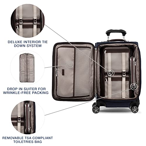 Travelpro Platinum Elite Softside Expandable Carry on Luggage, 8 Wheel Spinner Suitcase, USB Port, Suiter, Men and Women, True Navy Blue, Carry On 21-Inch