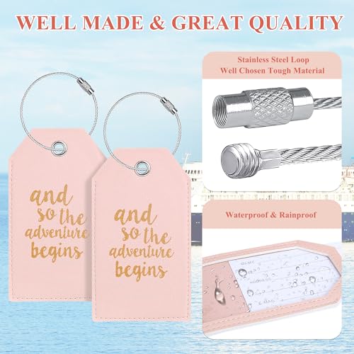 Luggage Tag & Personalized Luggage Tags for Suitcases Leather Bag Tags for Backpacks Handbag School Instrument with Name ID Label Travel Essentials, Unique Fun Pink Baggage Tags 2 Pack