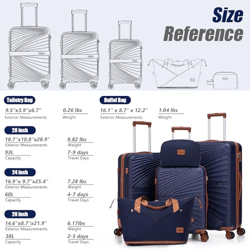 Eeeza Luggage Sets 5 Piece, Suitcases with Wheels, ABS Hard Case Luggage with TSA Lock Spinner Wheels, Carry On Luggage Set (20/24/28 inch)