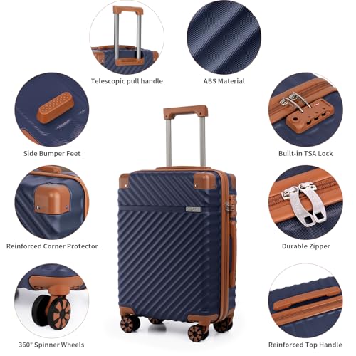 Cosbarn Luggage Sets 5 Piece with TSA Lock Spinner Wheels, Unisex Hard Case ABS Suitcase Set, Hardshell Lightweight Waterproof Travel Hardside Suitcases with Wheels for Women Men, Dark Blue