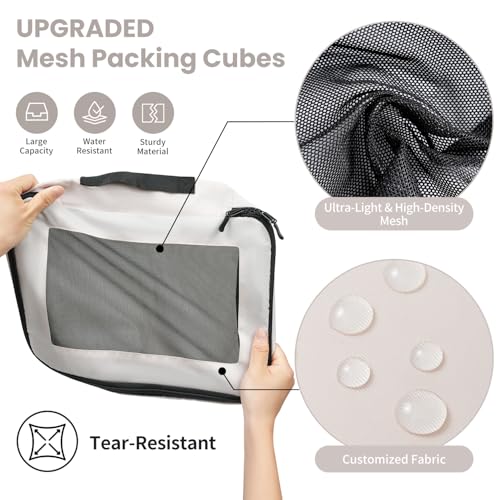 Prezon Mesh Packing Cubes for Travel, Durable Luggage Organizer with Sturdy Material and Double Zippers, Comprehensive Set for Travel Accessories Storage, 10 set, cream