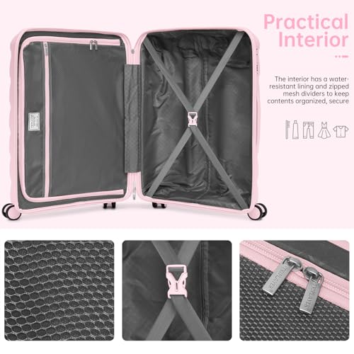 TRIPLAYER Carry On Luggage 22x14x9 Airline Approved, 22 Inch PP Hardshell Luggage Carry-on Suitcase with Spinner Wheels, Carry On Suitcase Set for Women (Pink)