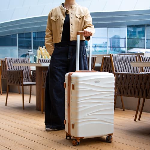Romswi Expandable 22x14x9 Airline Approved,21" Carry On Luggage,Hardshell Suitcase with Double Spinner Wheels for 20% More Space, Lightweight Hardside Luggage, Scratch-Resistant & YKK Zipper, White