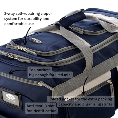 Olympia U.S.A. 22 inch Carry On 8 Pockets Wheeled Rolling Duffel Bag Water Resistant Luggage Lightweight Travel Suitcase with Retractable Handle