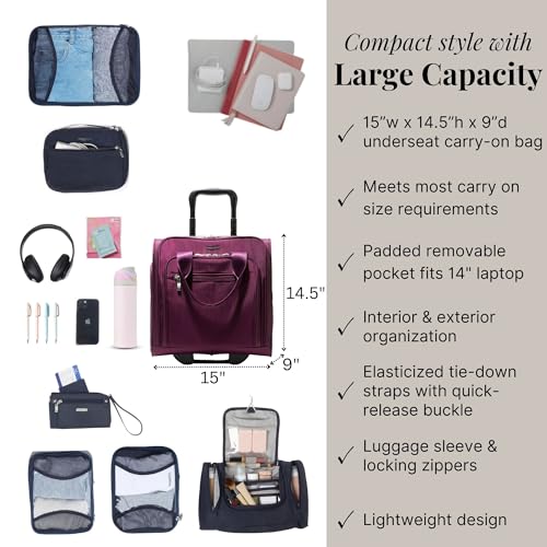Baggallini 2 Wheel Underseater Carry-On - Lightweight Travel Weekender Luggage