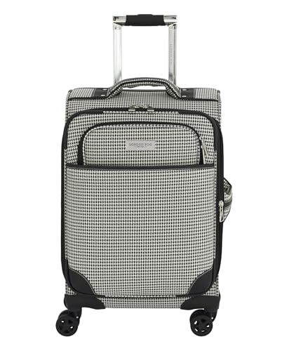 London Fog Cambridge 20" Expandable Spinner Carry-on Softside Suitcase with Laptop Compartment, Black White Houndstooth