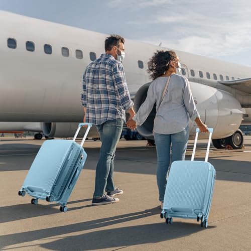 Nazhura Luggage Set, 3-Piece Hardside Suitcase Set, 20-inch Carry On, 24-inch, 28-inch Luggage (Blue)