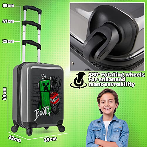 Minecraft Suitcase for Kids Teens Creeper Hard Shell Luggage Rolling Suitcase 4 Wheels Travel Essentials Vacations Trips (Medium Grey, 19.29” - 30L)