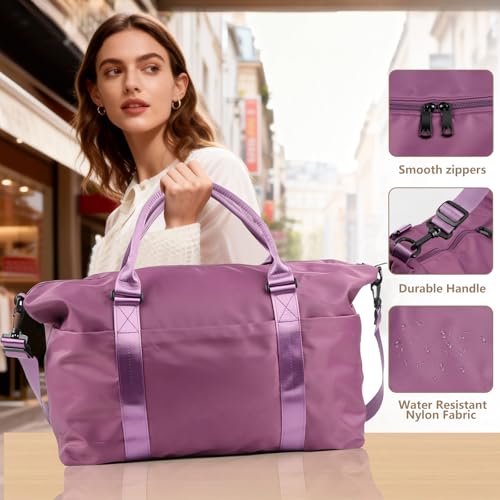 Weekender Duffel Bags for Women, Purple Travel Totes Bag for Airplane Essentials, Overnight Bags for Women with Trolley Sleeve, Large Carry On Hospital Bag for Labor and Delivery, Sport, Gym