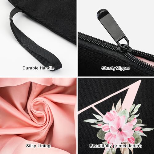 Vavabox A-Z Personalized Makeup Bag, Birthday Gifts for Women Mom, Gifts for Best Friend, Bride Bridesmaid Cosmetic bag (M, Black)