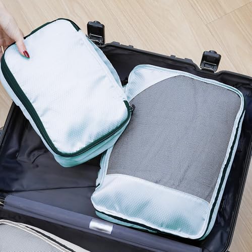 Toncoke 8-Piece Packing Cubes for Travel, 2026 Upgraded Durable Zippers & Reinforced Mesh, Complete Luggage Organizer Set with Shoe/Toiletry/Laundry Bags, 4 Sizes for Suitcase, Men Women, Lake Blue
