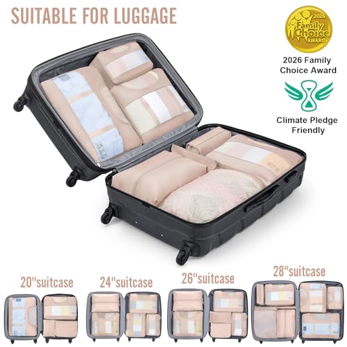 Veken 8 Set Packing Cubes for Cruise Ship Essentials,Beach Vacation Travel Accessories with Hanging Toiletry Bag,Suitcase Organizer for Luggage,Personalized Birthday & Retirement Gifts for Women Mom
