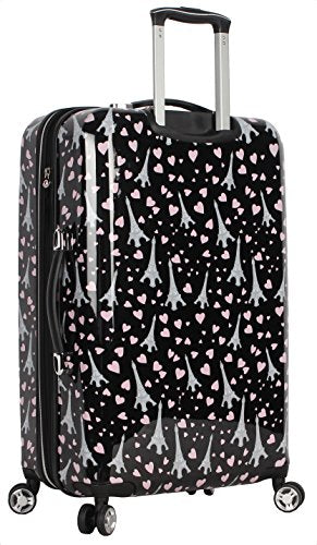 Betsey Johnson 26 Inch Checked Luggage Collection - Expandable Scratch Resistant (ABS + PC) Hardside Suitcase - Designer Lightweight Bag with 8-Rolling Spinner Wheels (Paris Love)