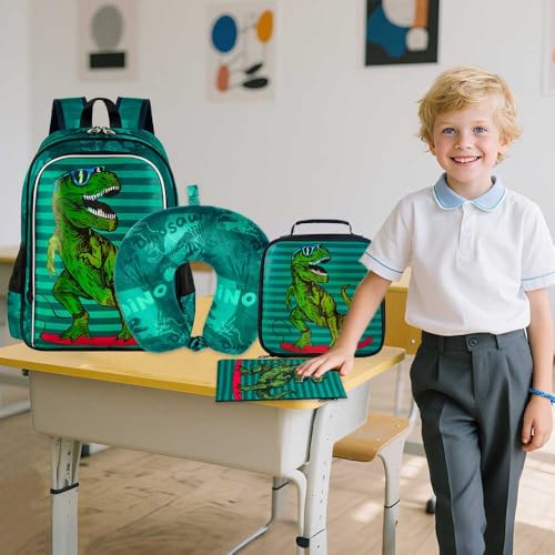 gxtvo 5PCS Kids Luggage Set with Wheels for Boys, Cool Dinosaur Rolling Carry-On Suitcase for Toddler Children
