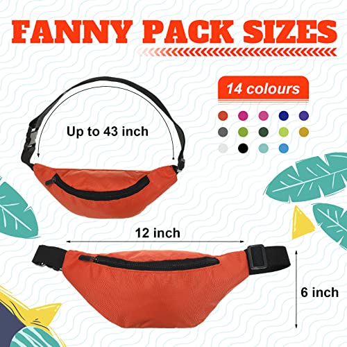 14 Pcs Neon Fanny Bag 80s Party Adjustable Pack Oxford Cloth Workout Traveling Running Waist Bags with Zippered for Outdoor Rave Party Women Men,14 Colors (Bright Colors)