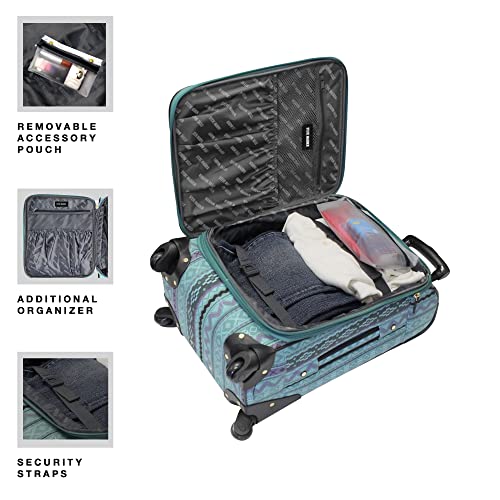 Steve Madden Designer Luggage Collection - 3 Piece Softside Expandable Lightweight Spinner Suitcase Set - Travel Set includes 20 Inch Carry on, 24 Inch & 28-Inch Checked Suitcases (Print/Teal)