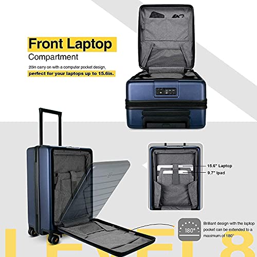 LEVEL8 Road Runner 20" Carry-On Luggage with Front Pocket plus 4 PC Organizer Packing Cubes - Navy Blue, 20-Inch Carry-On