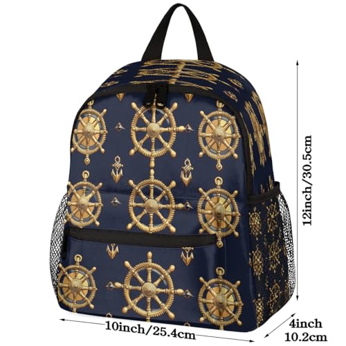 Glilade Toddler Backpack for Boys Girls, Kids School Bookbag with Chest Buckle, Lightweight Preschool Kindergarten Backpacks for Travel Nursery Camp(Golden Nautica Anchors)