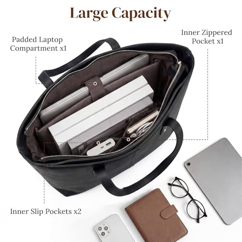 S-ZONE Tote Bag for Women Work Totes Large Vegan Leather Purses and Handbags Women's Shoulder Bag with Luggage Strap for Travel Commuting Office Teacher Black