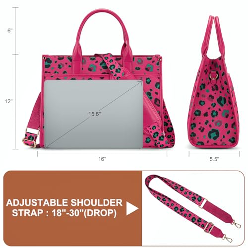 Wrangler Laptop Bag 15.6 Inch Large Tote Bag with Compartments Leopard Womens Computer Bags Briefcase Bags for Work with Detachable Guitar Strap Multi-Pocket Structured Convertible Purse WG436-8119HPK