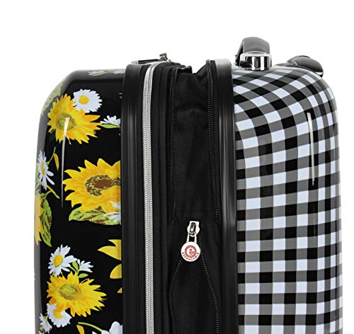 Betsey Johnson 30 Inch Checked Luggage Collection - Expandable Scratch Resistant (ABS + PC) Hardside Suitcase - Designer Lightweight Bag with 8-Rolling Spinner Wheels (Sunflower)