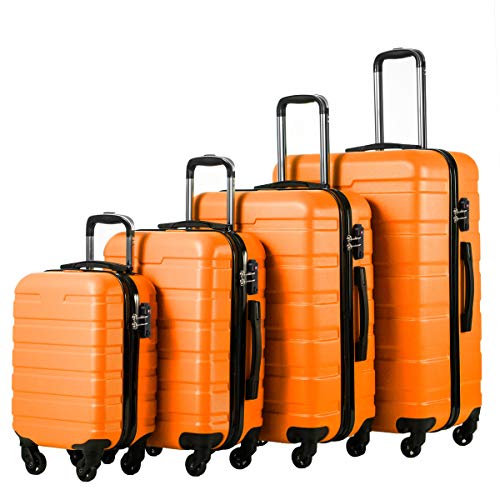 Coolife Luggage 3 Piece Set, Lightweight Durable Hardshell Suitcase set with 360° Spinner Wheels, TSA-approved Lock, Checked Family Travel Luggage sets, 16/20/24/28 Inch, Orange