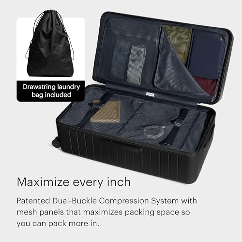 Away Trunk Checked Luggage - 31-Inch Lightweight Hardside Suitcase with 360° WhisperGlide Spinner Wheels, Interior Compression System, TSA-Accepted Lock - Jet Black