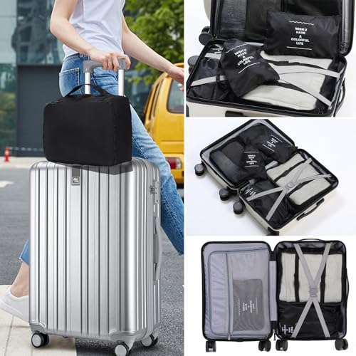 9 Set Packing Cubes for Travel Essentials, Suitcase Organizer Bags for Airplane Road Trip Camp - Black