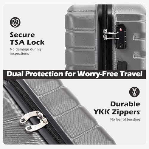 Coolife Luggage Sets, 3 Piece Hard Shell Suitcase Set with Spinner Wheels, Expandable Large Checked Luggage, Lightweight Rolling Carry On with TSA Lock Gray