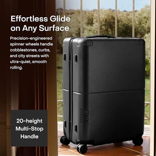 July Checked Plus Expandable - 28.75" Airline Approved Check In Luggage with Wheels, Rolling Suitcase for Men & Women - TSA Lock, Silent Spinner Wheels, Expansion Zip, Y-Strap - Charcoal