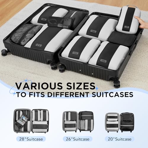 10 Set Compression Packing Cubes for Travel Essentials,Compressible Expandable Packing Cubes for Suitcase,OlarHike Luggage Garment Bags for Travel,Handy Helper for Organizing Clothes(Black)