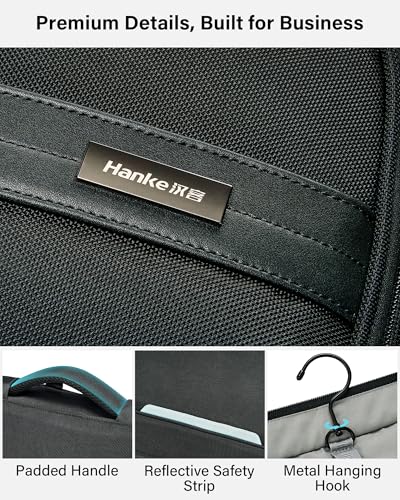 Hanke Premium Garment Bags for Travel, Business Travel Suit Bag with Wrinkle-Free System, Fits 4 Suits & 17.3'' Laptop, Carry On Garment Bag with Shoe Compartment, Shoulder Strap, Black