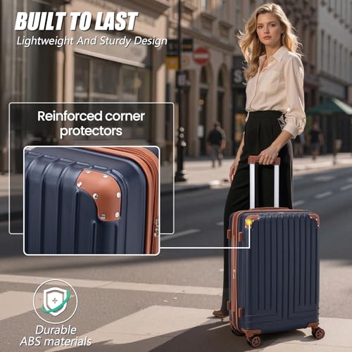 KUNEL Expandable 5 Piece Luggage Sets with Detachable Spinner Wheels and TSA Lock, Unisex Hardside ABS Suitcase Set, Hardshell Lightweight Waterproof Travel Hard Case Suitcases with Wheels, Darkblue