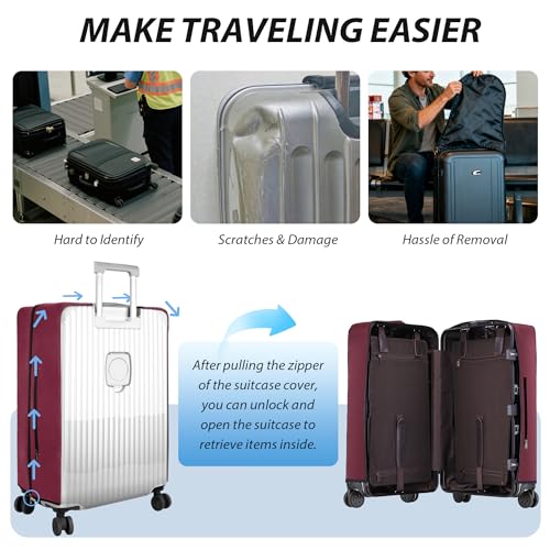 Linpr Transparent PVC Suitcase Cover, No Disassembly Required Clear Luggage Cover, Waterproof Travel Wrap Luggage Protectors (34, Red)