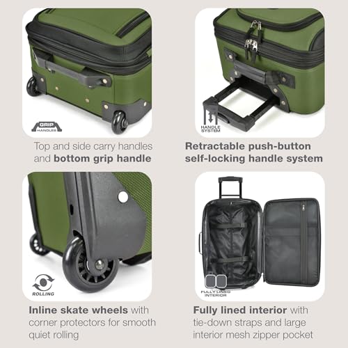 U.S. Traveler Rio Lightweight Softside Rolling Carry-on Suitcase, 2-Wheel Single, Green