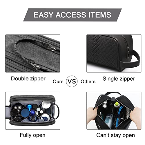 BAGSMART Toiletry Bag for Men, Canvas Travel Toiletry Organizer Dopp Kit Water-resistant Shaving Bag for Toiletries Accessories,Black-Large