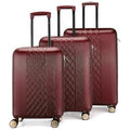 Badgley Mischka Diamond Hard Expandable Spinner Luggage Set (3 Piece) (Burgundy-Black Bars)