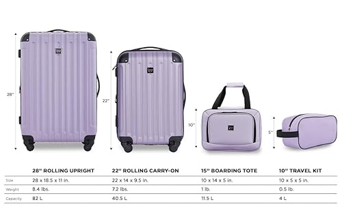 Travelers Club Midtown Hardside 4-Piece Luggage Travel Set, Lilac