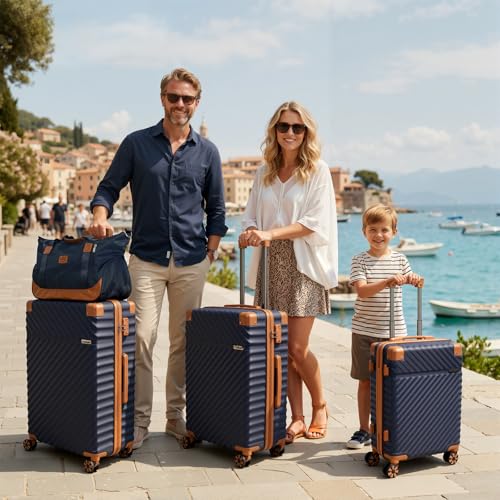 Cosbarn Luggage Sets 5 Piece with TSA Lock Spinner Wheels, Unisex Hard Case ABS Suitcase Set, Hardshell Lightweight Waterproof Travel Hardside Suitcases with Wheels for Women Men, Dark Blue