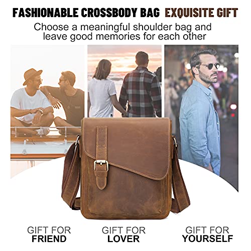 Augus Leather Messenger Bag Men's Crossbody Brown Fits Up to 11.5" Tablet
