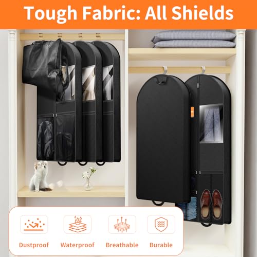Suit Garment Clothes Travel Bag: 43 inch Lightweight Foldable Black Short Fabric Breathable - Hanging Storage Cover Pockets Zipper for Men - Wardrobe Carry Coat Jacket Uniform Tuxedo Shirt