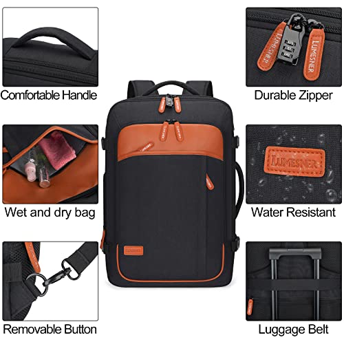 Lumesner Carry on Travel Backpacks, Extra Large 40L Flight Approved Bag for Men & Women,Expandable Suitcase Backpack With 4 Packing Cubes,Water Resistant Luggage Daypack Business Weekender Bag, Black