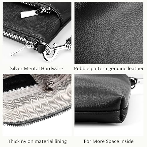 befen Small Black Genuine Leather Crossbody Purses for Women Travel Cross Body Bags with Adjustable Shoulder Strap