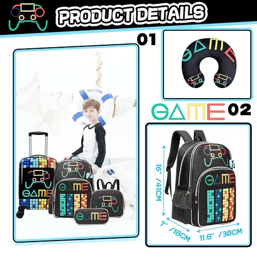 Inprof Kid’s Luggage Set 5 Piece Suitcase Set 16’’ Hardside Luggage with Spinner Wheels Girls Boys Carry on Luggage Travel Rolling Luggage Airline Approved