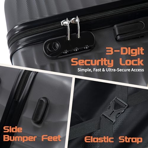 Rosamo Luggage Sets 3 Piece, ABS Suitcase Set (20/24/28), Hardside luggage with Spinner Wheels, Travel Luggage,14x8x9 Airline Approved Carry on, Lightweight Luggage with High-Security Lock