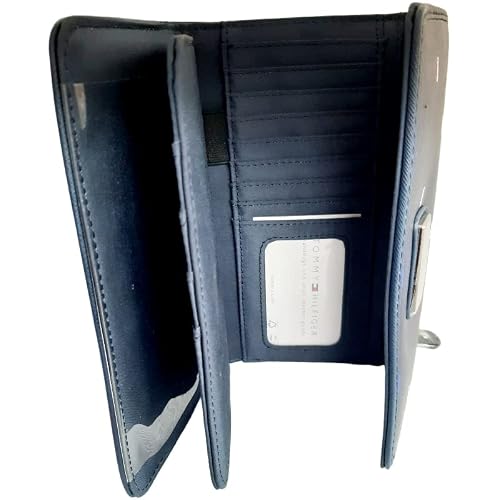 Tommy Hilfiger Zipped Wallet with Coin Holder and Card Holder for Passport and Vaccination Card, Blue, Unique, American