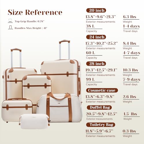 Coolife Luggage Set 6-Piece Suitcase Set Carry On Luggage PC Hardside Luggage TSA Lock Spinner Wheels Telescopic Handle