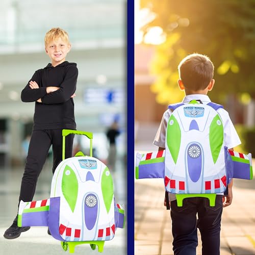 Disney Toy Story 2-in-1 Buzz Lightyear Carry On Luggage 18” Rolling Kids Mini Suitcase with Wheels & Handle 16L, Lightweight Travel Bag Gifts for Kids