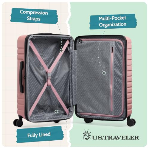 U.S. Traveler Boren Expandable Hardside Rugged Travel Luggage with 8 Spinner Wheels, Rose Pink, Carry-on 22-Inch